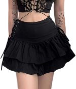 Dlynmoo Women Goth Black Pleated Mini Skirt with Chain High Waisted Tennis Skirt